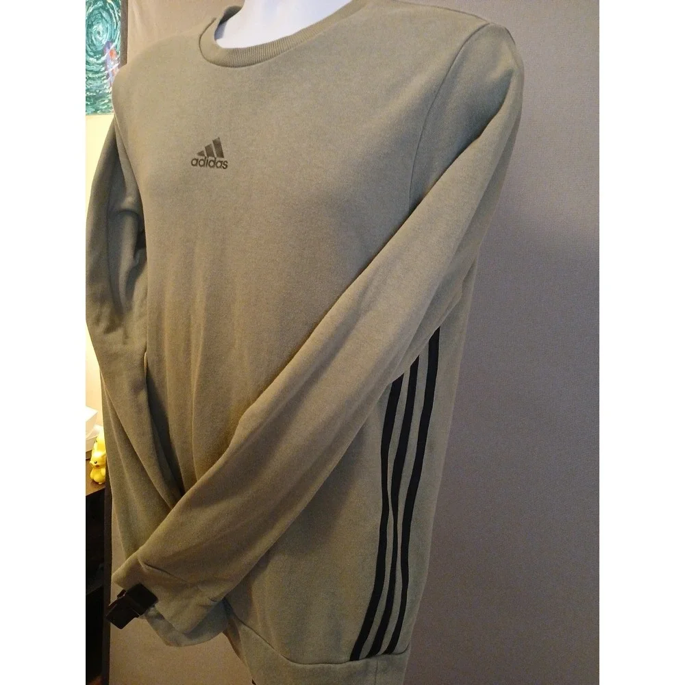 Adidas Sweatshirt Mens Medium Green Primegreen Crewneck Pullover Three‎ Stripes